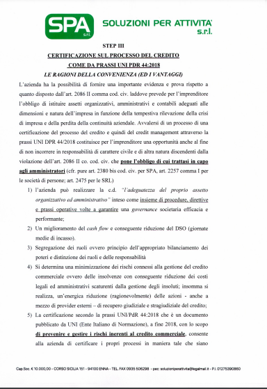 Step III Certificazione del  processo del credito. I vantaggi. Test sul processo del credito. Certificazione del processo del credito. Gap Analisys. Cash flow. Assetto/i organizzativo/i amministrativo/i contabile art. 2086 II co. cod. civ.